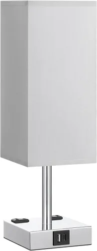 Vista 7 de Lámpara de mesa de noche táctil, con pantalla, puertos de carga USB C+A y salidas de CA duales, para dormitorio, sala de estar, oficina
