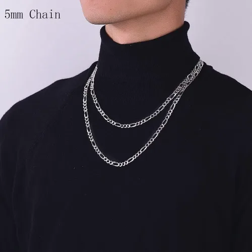 Vista 2 de PROSTEEL 925 Sterling Silver Cuban Link Chain Necklace, Dainty Figaro Chains, Solid & Shiny, 3mm5mm, 14-28 inch, Come Gift Box