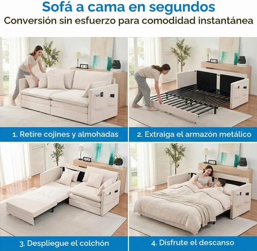 Vista 3 de Mjkone Sofá cama extraíble tamaño Queen de 78 pulgadas de ancho, color beige