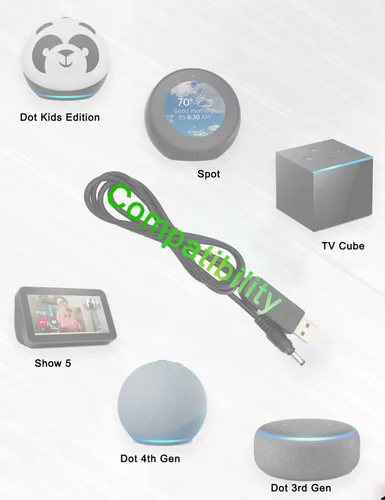 Vista 2 de Cable de carga USB de repuesto para Alexa Echo Dot 3ª generación, Dot 5ª generación, cargador Dot de 4ª generación, (no para Echo 4.ª generación)
