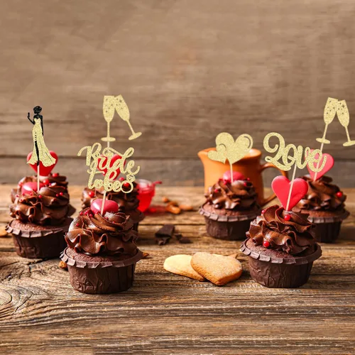 Vista 5 de 30 piezas de decoración de cupcakes de champán con diseño de corazón de amor, para despedida de soltera, decoración de tartas para boda, compromiso