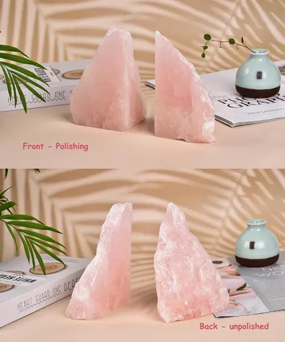 Vista 7 de AMOYSTONE Sujetalibros de cristal de cuarzo rosa para decoración de biblioteca de oficina