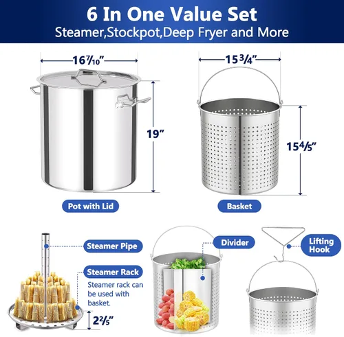 Vista 3 de ARC - Olla de acero inoxidable de 84 cuartos con freidora de propano de 200,000 BTU, olla para hervir mariscos, olla para hervir cangrejo, olla