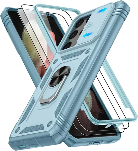 Vista 303 de Gritup Funda para Google Pixel 6 con cubierta deslizante para cámara y protector de pantalla (2 unidades), soporte de anillo giratorio 360°, funda