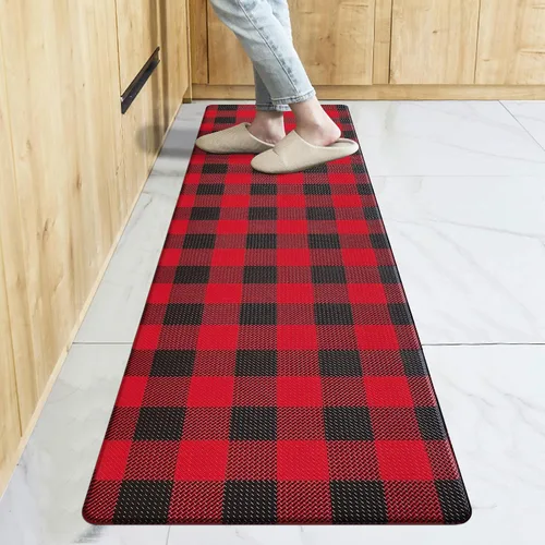 Vista 11 de Tapete Largo de Cocina y Alfombra Tapetes Antifatiga para Piso de Cocina Corredor 17.3''x71'' Negro Rojo Buffalo a Cuadros Corredor Alfombra