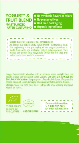 Vista 5 de Holle Bolsas de yogur orgánico de manzana y pera para bebé, 10 x 3 oz