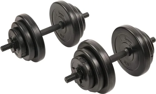 Vista 2 de Sunny Health & Fitness Juego de mancuernas de vinilo para ejercicio de 40 libras, pesas de mano para entrenamiento de fuerza, pérdida de peso, banco