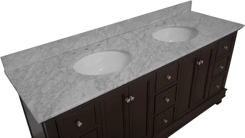 Vista 7 de Kitchen Bath Collection Bella tocador de baño doble de 72 pulgadas (chocolate/carrara): incluye gabinete de chocolate con encimera de mármol