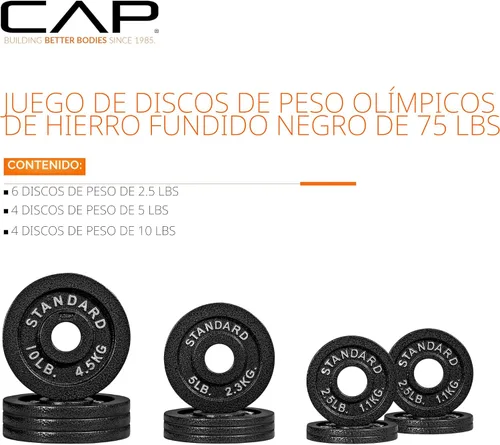 Vista 2 de CAP Barbell 2-Inch Olympic Cast Iron Plate Weight Set 75-285 lbs Multiple Options