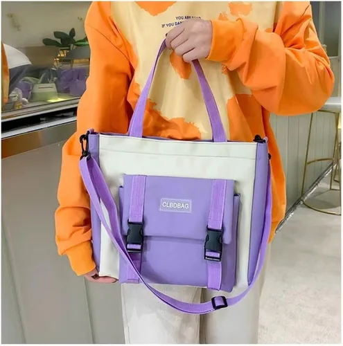 Vista 3 de Teslawi Kawaii - Juego de 4 mochilas estéticas de 17 pulgadas, con colgantes Kawaii, bolsa cruzada, estuche para lápices, bolso, (Púrpura), Mochila