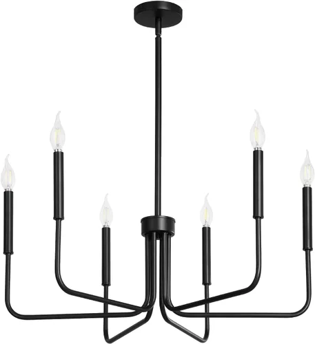 Vista 10 de VEVOR Candelabro de 6 Luces, Candelabro de Metal Estilo Granja, Altura Ajustable, Lámpara Colgante de Comedor para Techos, Candelabro Moderno