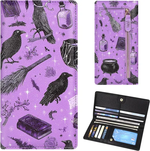 Vista 15 de Billetera para mujer, billetera RFID extradelgada, bolso plegable de cuero, con 11 ranuras para tarjetas y ventana de identificación, lindo monedero
