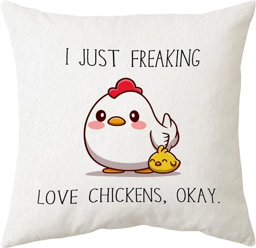 Vista 8 de Sidhua Funda de almohada con temática de pollo de granja para el hogar, funda de almohada con diseño de Just A Girl Who Loves Chickens, 18 x 18