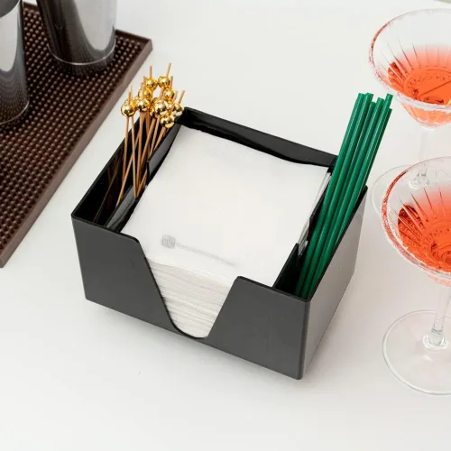 Vista 6 de Restaurantware Bar Lux - Servilletero rectangular de plástico negro de 7.9 x 5.5 pulgadas, 1 organizador de 3 compartimentos, de plástico negro