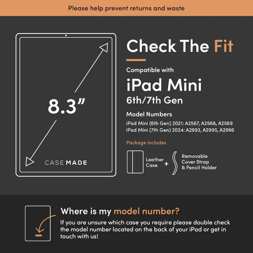 Vista 2 de Casemade Real Leather Case Compatible with iPad mini 7 (A17 Pro) / 6th Gen (2021) - Full-Grain Leather Cover, Auto Sleep/Wake, Dual Stand Position