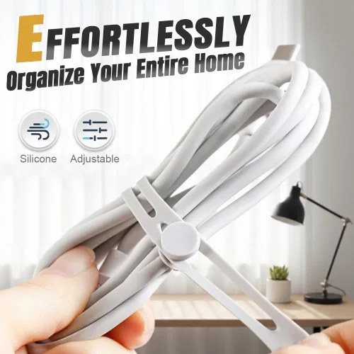 Vista 4 de Correas de silicona para cables, correa elástica para cargar auriculares, cargador de teléfono, cables de computadora, organizadores de cables