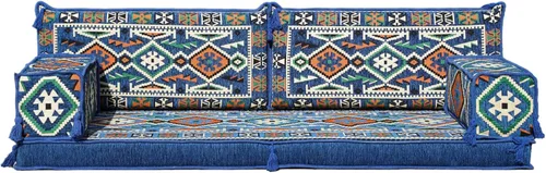 Vista 23 de arabicsofa Sofá Tradicional Árabe para Piso – Juego de Cojines Modulares para Sala de Estar Azul