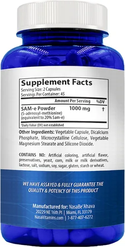 Vista 3 de Suplemento SAM-e extra fuerte El mismo S-adenosil-L-metionina 1000 mg por porción para suplemento de apoyo óseo y estado de ánimo, fabricado