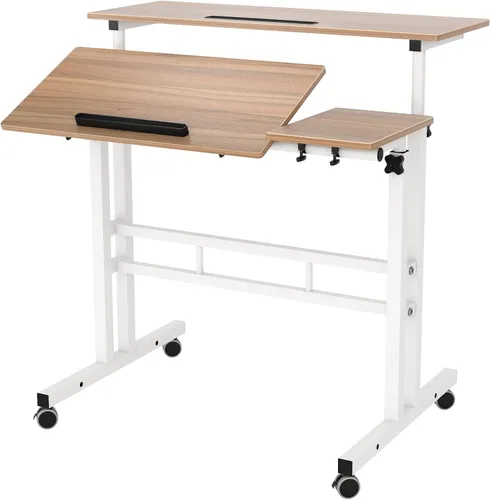 Vista 9 de DlandHome Escritorio para computadora, escritorio ajustable con ruedas, escritorio de pie, 31.5 pulgadas de largo x 23.6 pulgadas de ancho x 26.4 a