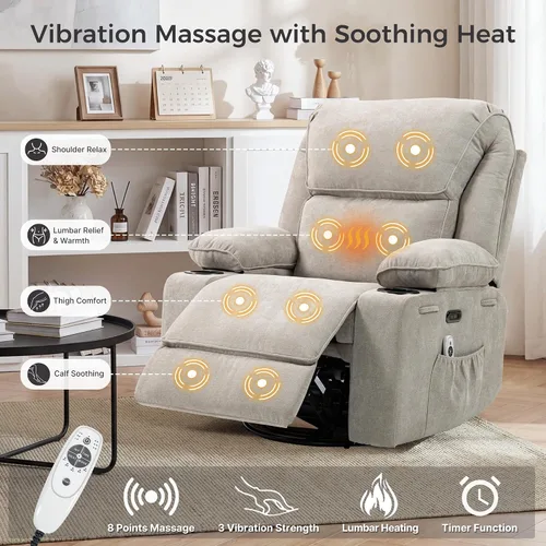 Vista 7 de Silla reclinable eléctrica con balanceo, giratorio y planeador para Gris claro