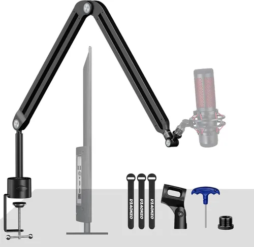 Vista 10 de Brazo de Micrófono, Aokeo AK-35 - Soporte de Micrófono de Escritorio; Soporte de Brazo de Tijera con Suspensión para Micrófono para Blue Yeti, Blue