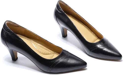 Vista 7 de Mona Flying Zapato de vestir cerrado de cuero para mujer. Tacón mediano. Puntera puntiaguda. Tacones altos para la oficina o fiestas., Negro, 9