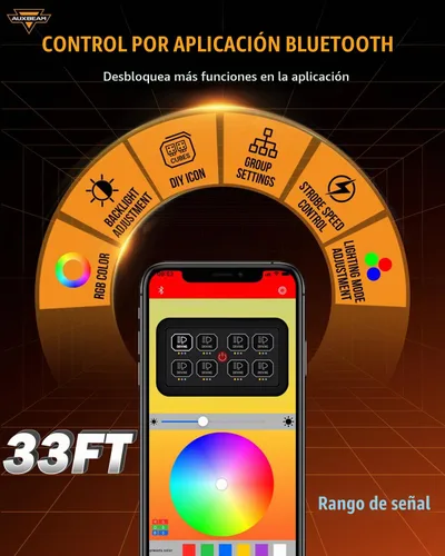 Vista 3 de Auxbeam Panel de Interruptores de 8 Posiciones AR-820 Bluetooth RGB Switch Pod Interruptor Multifunción Regulable Automático con Palanca Panel