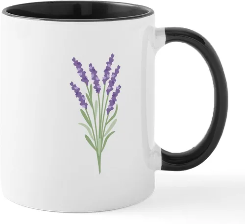 Vista 11 de CafePress Tazas de flores de lavanda 11 oz (11.0 fl oz) Taza de café de cerámica Blanco