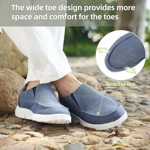 Vista 8 de OrthoComfoot Zapatos ortopédicos cómodos sin cordones para hombre con soporte de arco, mocasines ortopédicos para fascitis plantar, zapatos de lona
