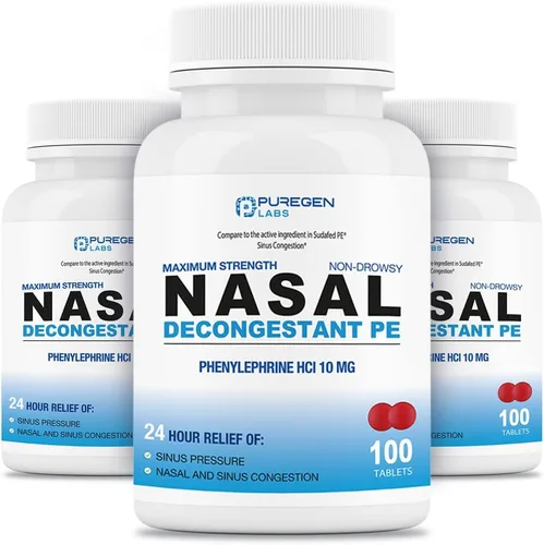 Vista 8 de P Puregen Labs Descongestionante nasal PE 100 tabletas Fenilefrina HCl 10 mg en tabletas Concentración máxima Alivio sin somnolencia