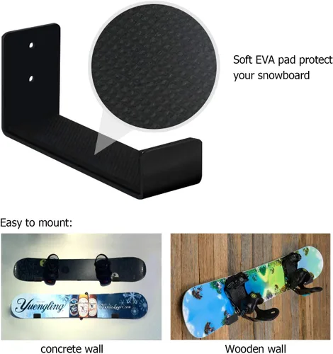 Vista 5 de Mind and Action - Estante de snowboard de aluminio sólido, soporte de pared para esquí, almacenamiento de snowboard para el hogar y el garaje Negro
