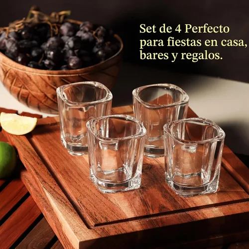 Vista 3 de QUAFFER Vasos de chupito cuadrados de base pesada de 2 onzas (juego de 4) – Vaso de chupito moderno – Vodka clásico de whisky vodka tequila Jerez