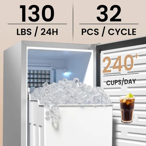 Vista 3 de Máquina para hacer hielo debajo del mostrador de 15 pulgadas, 130 libras/día con contenedor de almacenamiento de 30 libras, máquina de hielo