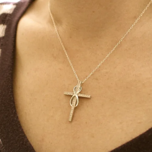 Vista 3 de Sterling Silver Cross Necklace for Men and Women