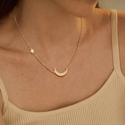 Vista 2 de Ascomy - Collar con dije dorado delicado, chapado en oro de 14 quilates, joyería diaria con dije de hoja con circonia cúbica y corazón pequeño