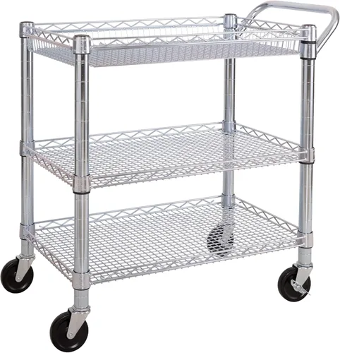 Vista 13 de Seville Classics carro utilitario de servicio de grado comercial ultra duradero certificado por la NSF, de 3 niveles, 86 cm de ancho, cromado