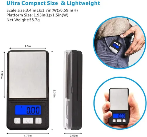 Vista 2 de Fuzion Báscula Ultra Mini Gramo, 100/0.00 oz, báscula digital de bolsillo, pequeña báscula de joyería con bandeja, báscula de alimentos con 6