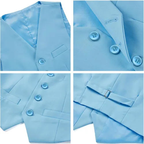 Vista 4 de Trajes de 3 piezas formales para niños, trajes de esmoquin para niños, ajustado, casual, traje de portador de anillos con chaqueta, pantalones