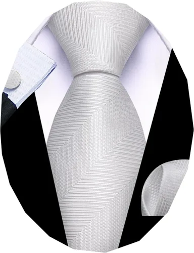 Vista 134 de Barry.Wang Juego de corbatas para hombre, corbata de seda a rayas, tejido a cuadros, gemelos formales, negocios, boda