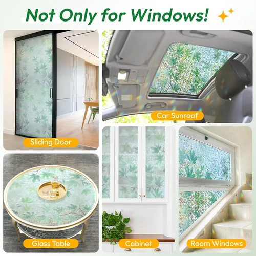 Vista 28 de rabbitgoo - Película de privacidad para ventanas con diseño de arco iris y vidrio manchado, patrón de diamante, calcomanía no adhesiva con tinte