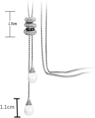 Vista 5 de Cathercing - Collar largo con colgante de perla en espiral para mujer, collar de cadena de suéter, gargantilla ajustable, joyería elegante