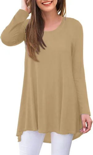 Vista 62 de AWULIFFAN Blusa tipo túnica holgada de manga larga con cuello redondo para mujer