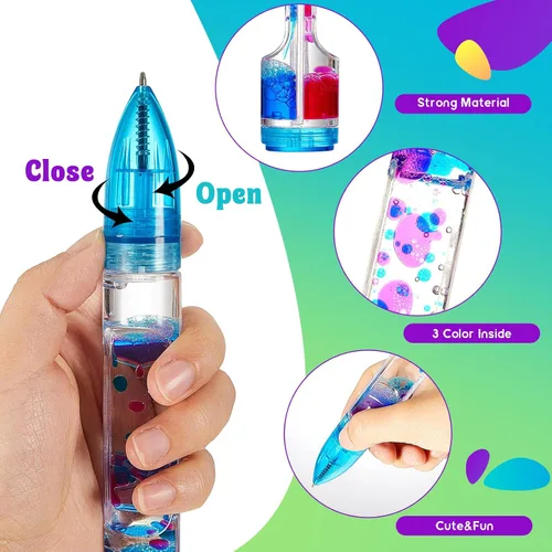 Vista 3 de Equsion 3 bolígrafos con burbujas de movimiento líquido, con temporizador colorido, para concentración, estrés, alivio de la ansiedad, juguetes