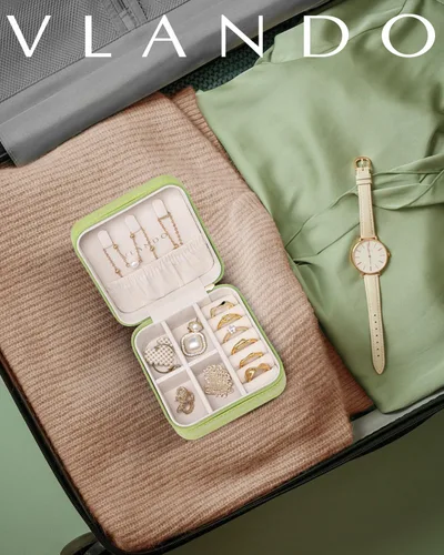 Vista 7 de Vlando Pequeño organizador de joyero de viaje Anillo de regalo para mujer, aretes, collares, vitrina de almacenamiento para niñas, color verde