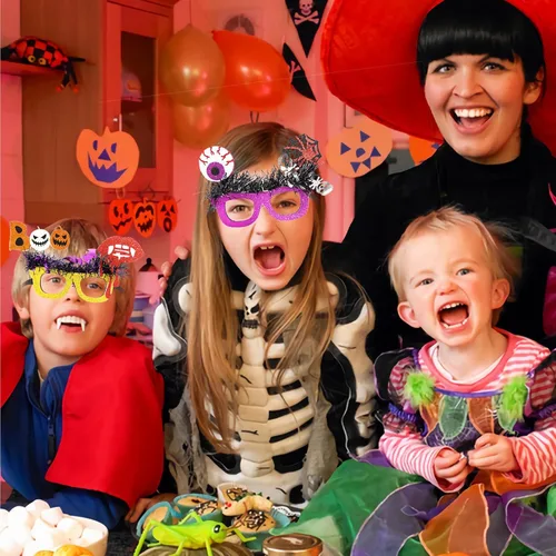 Vista 3 de Anteojos de Halloween de plástico para niños y adultos, 6 lentes de fiesta con purpurina, gafas de fiesta de Halloween, accesorios para cabina