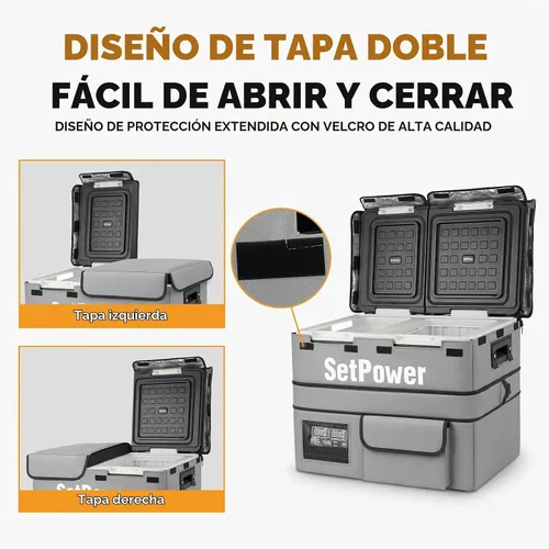 Vista 2 de Setpower DT45 - Refrigerador eléctrico para automóvil con cubierta, congelador portátil de doble zona de 45 litros, refrigerador portátil