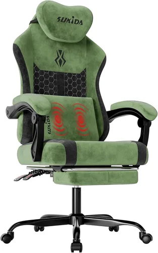 Vista 12 de SUKIDA Silla ergonómica de videojuegos de tela, sillas ergonómicas de respaldo alto para juegos de computadora con gran masaje ajustable, soporte