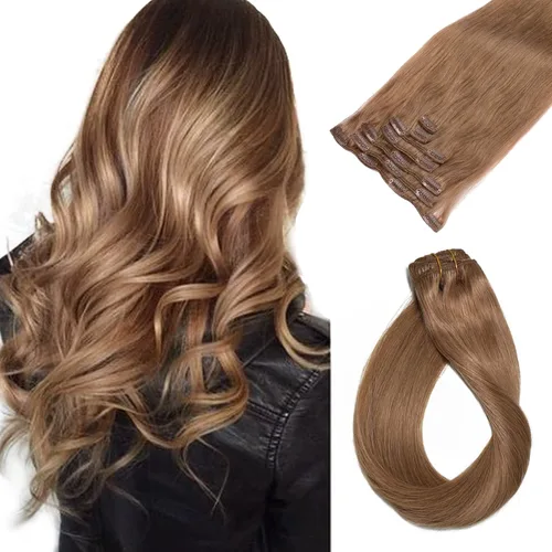 Vista 14 de Extensiones de cabello con clip Ubetta de cabello humano real, extensiones de cabello negro azabache con clip, 7 piezas, 70 g, extensiones