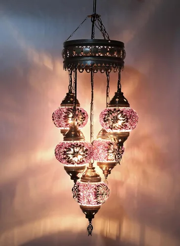 Vista 7 de Asylove Candelabros turcos de 5 globos, lámpara colgante de mosaico, iluminación de techo marroquí Art Deco de 5 globos, 5 pulgadas de altura total