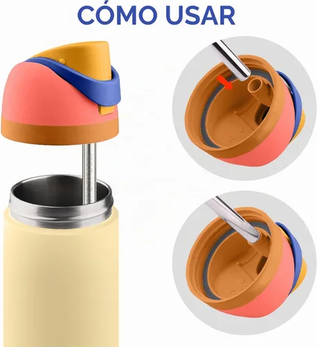 Vista 3 de Repuesto de popote de metal compatible con botella de agua Owala Freesip de 16 onzas, incluye 4 popotes reutilizables de acero inoxidable de grado